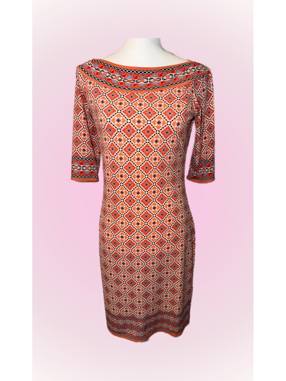 Womens Size Small Max Studio Dress | Peach/Orange with Design | 3/4 Slvs